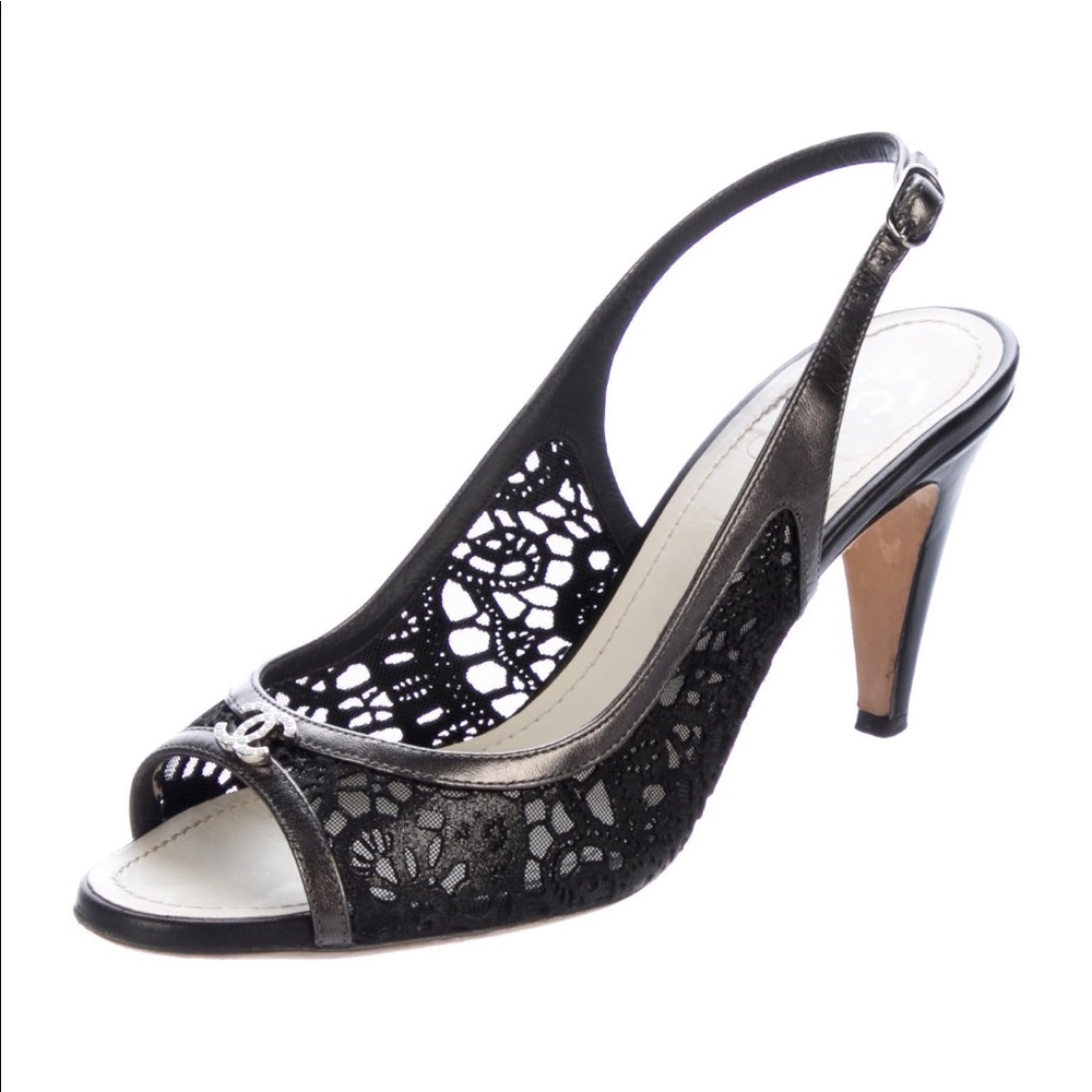 Chanel slingback peep toe pumps 39